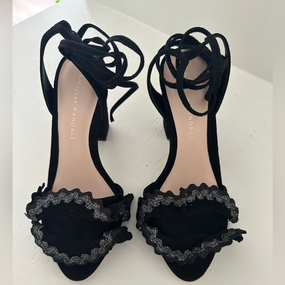 Loeffler Randall Shoes - Loeffler Randall Black Suede Metallic Ruffle Toe Block Heels Lace Up size 6